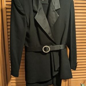 Kasper for ASL Nights Wool Black Fitted Jacket with Belt & Skirt
